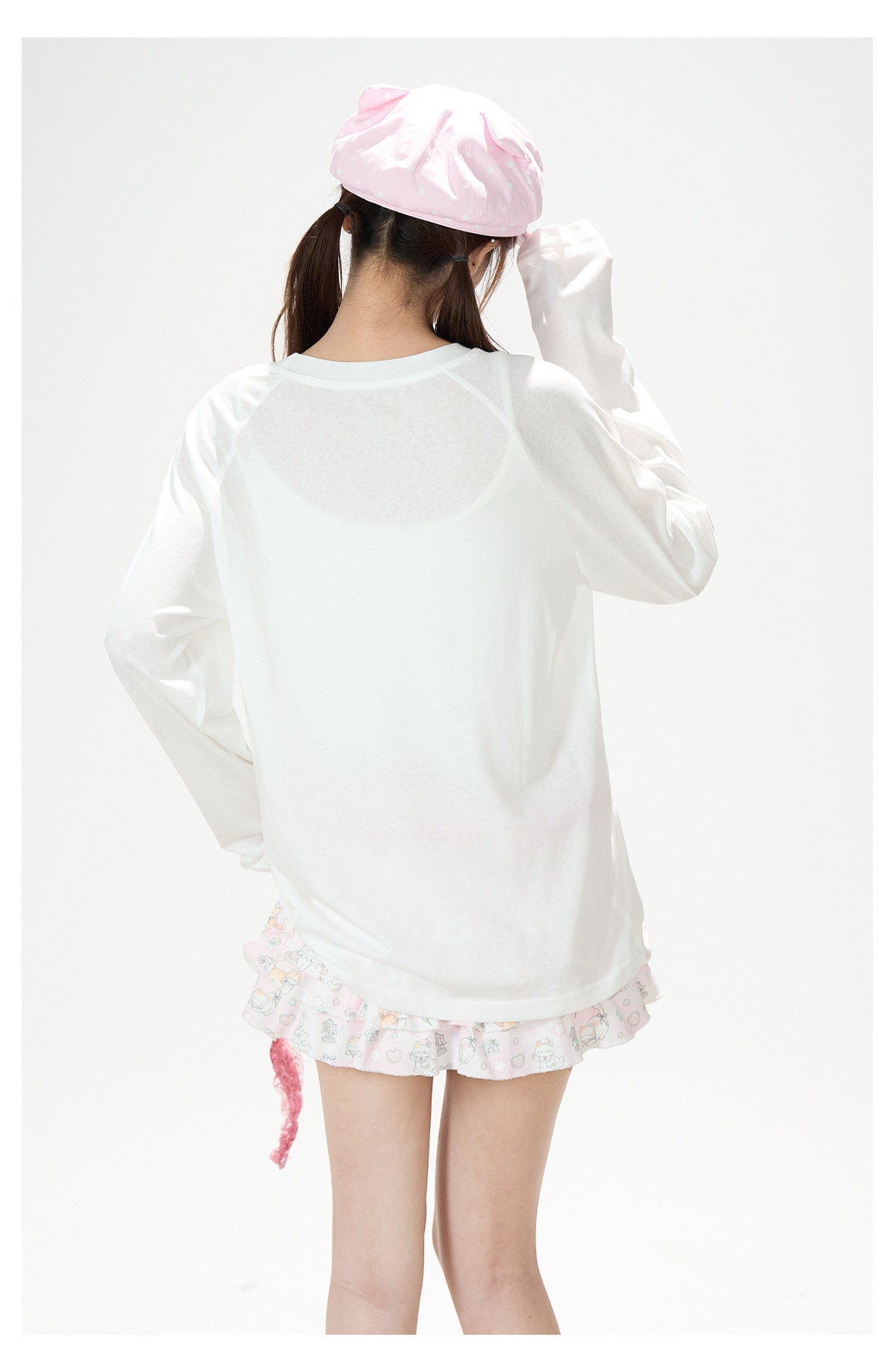 Winged Pony Graphic Long Sleeve Top & Cartoon Tiered Ruffle Mini Skirt