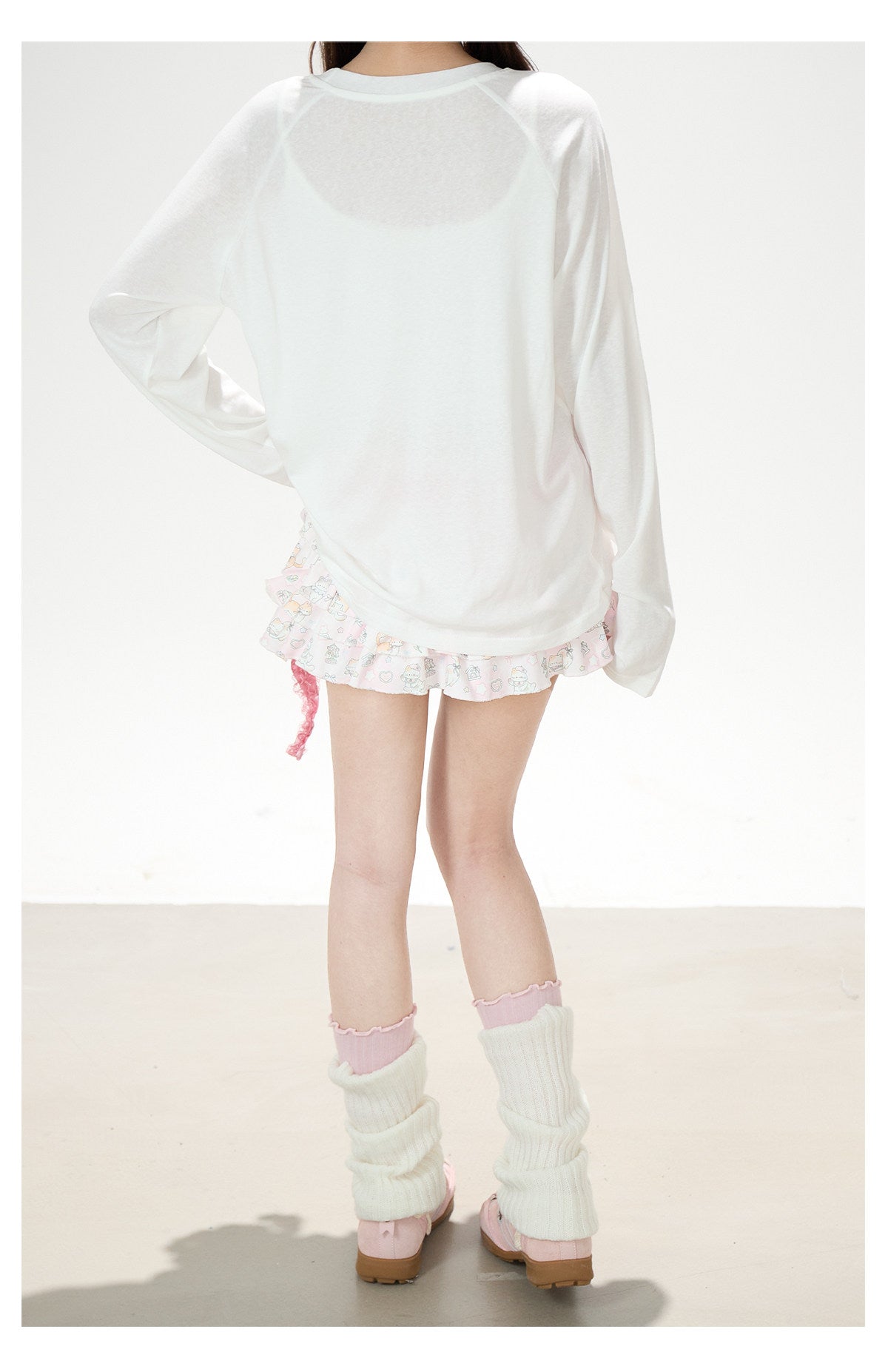 Winged Pony Graphic Long Sleeve Top & Cartoon Tiered Ruffle Mini Skirt
