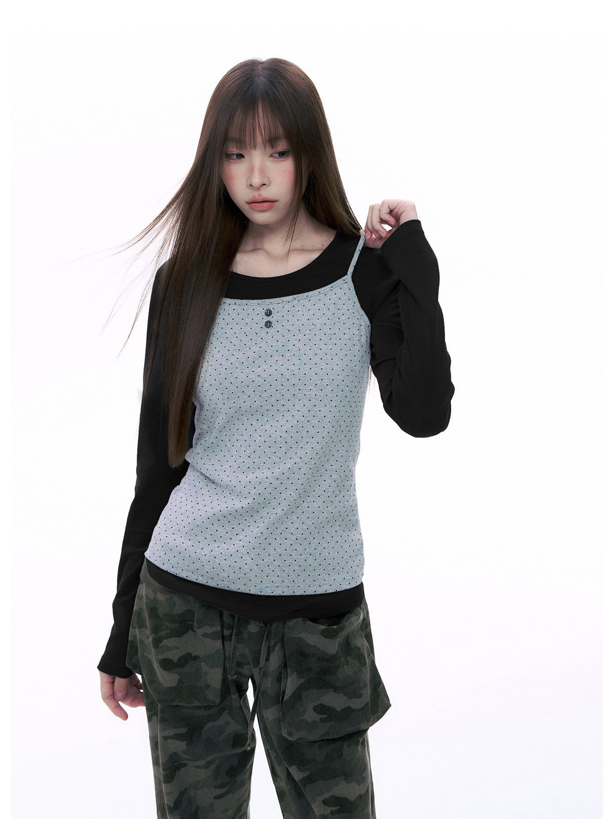 Polka Dot Cami & Long Sleeve Layering Set