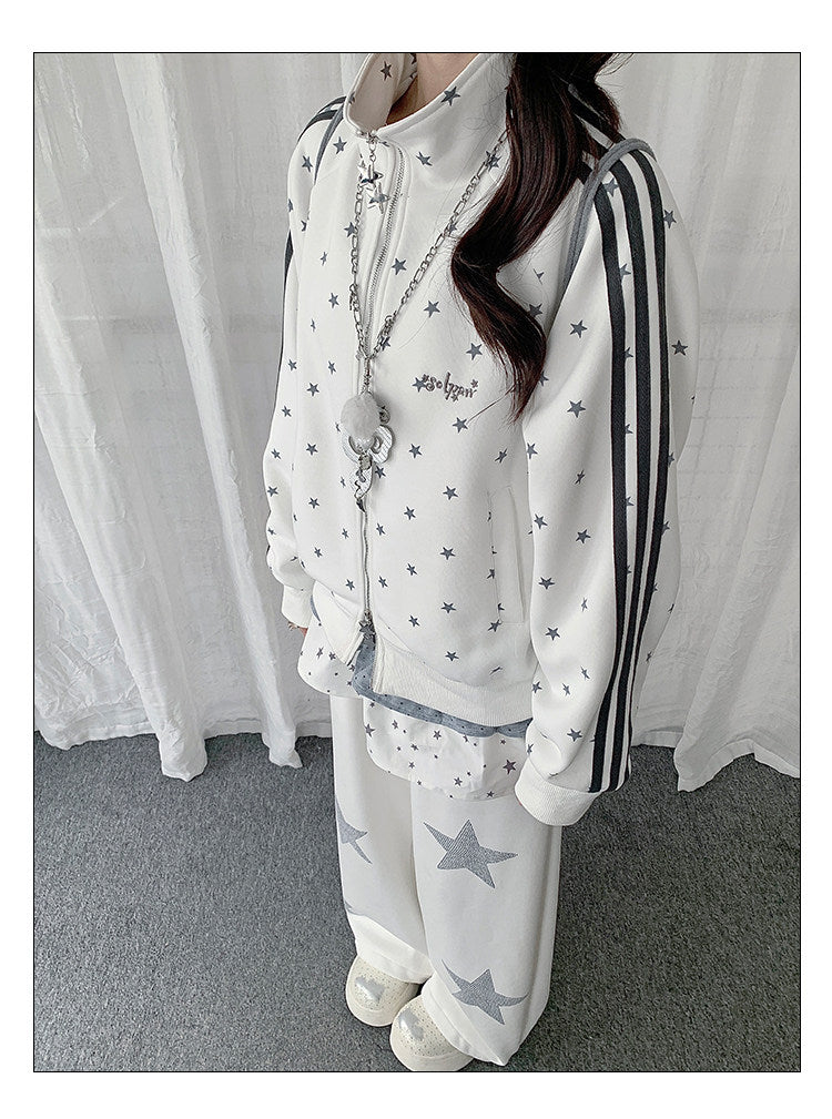 Star Print Double-Zip Track Jacket