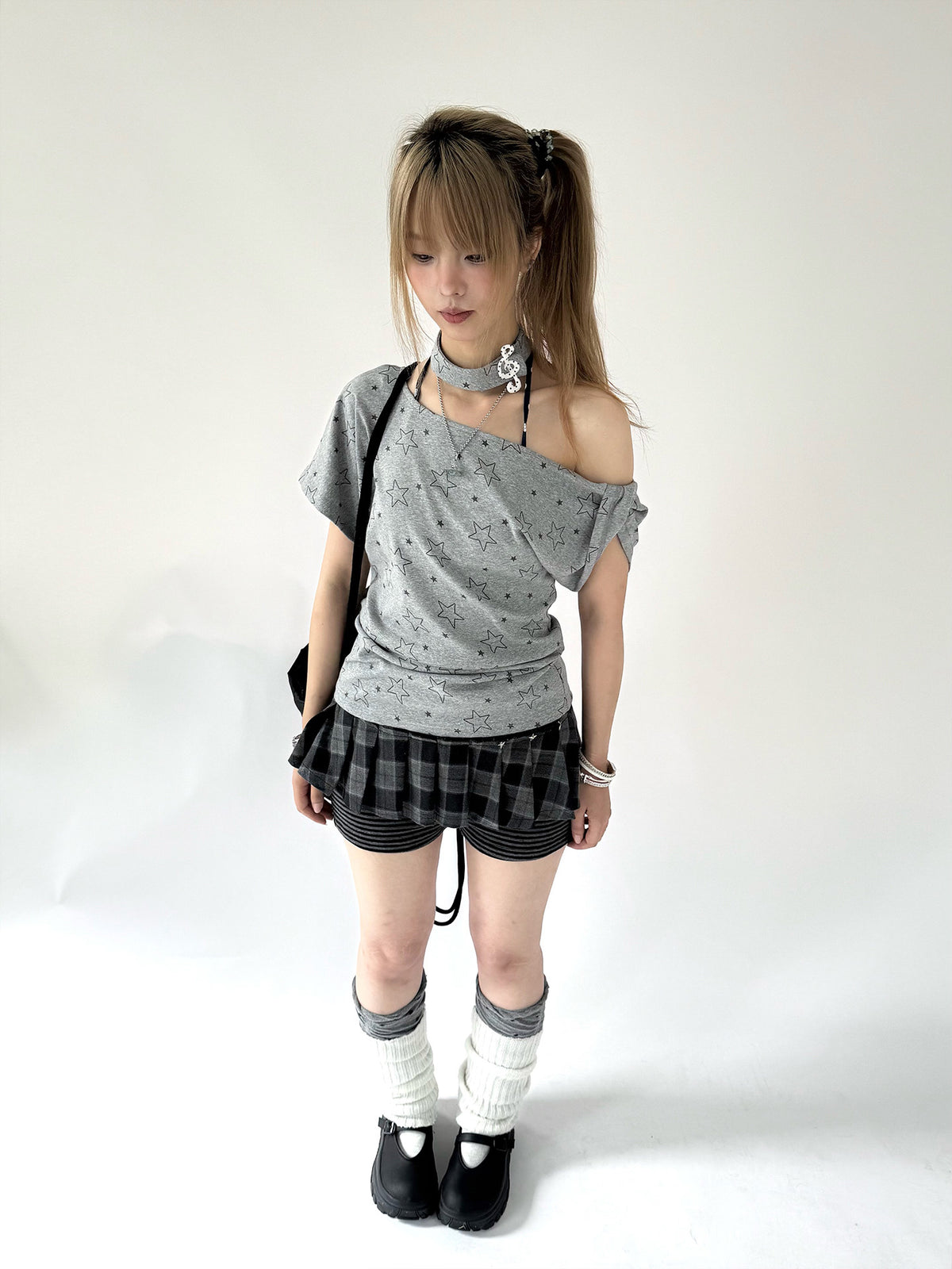 Plaid Pleated Layered Skort