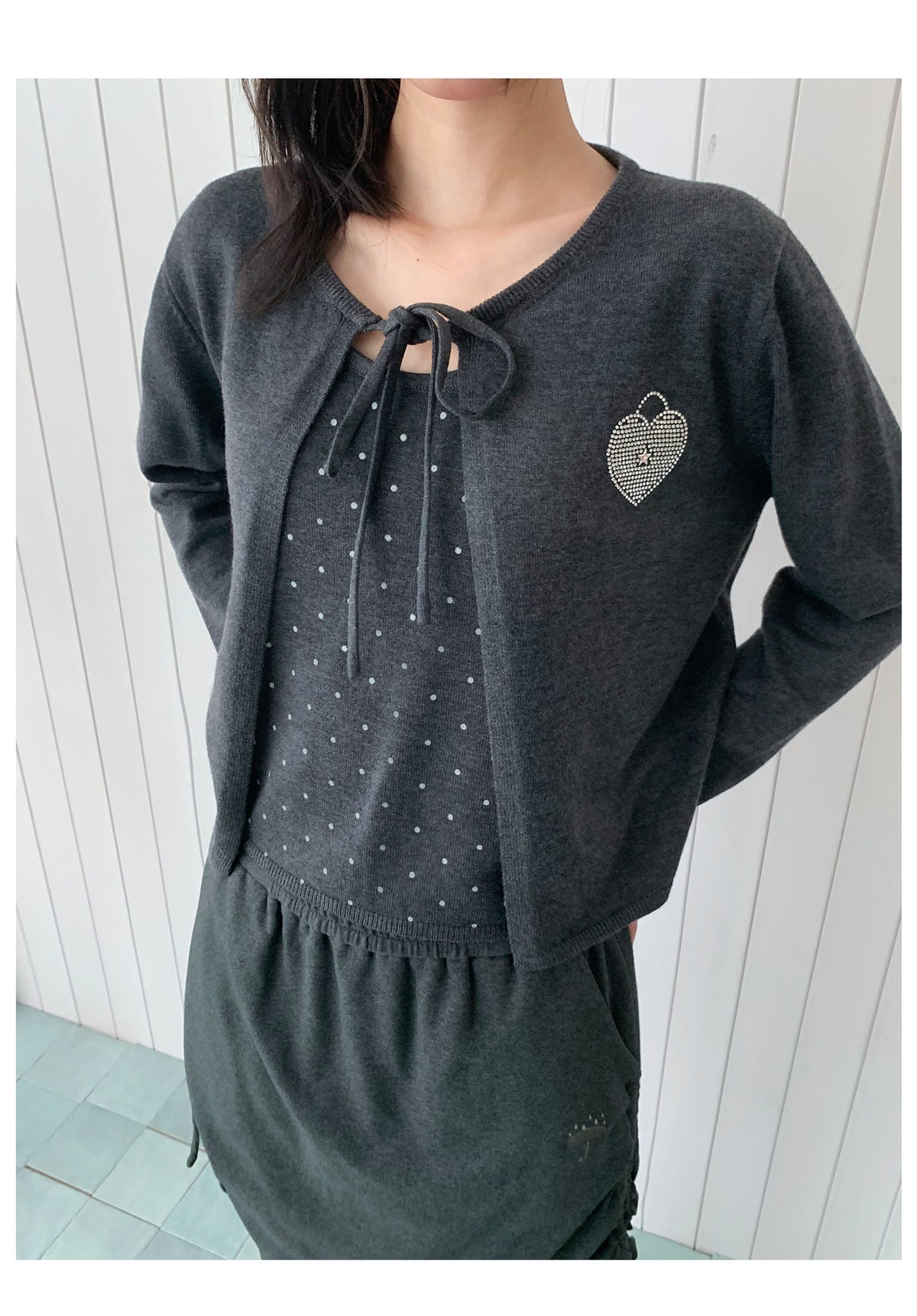Polka Dot Cami & Tie-Front Cardigan Set
