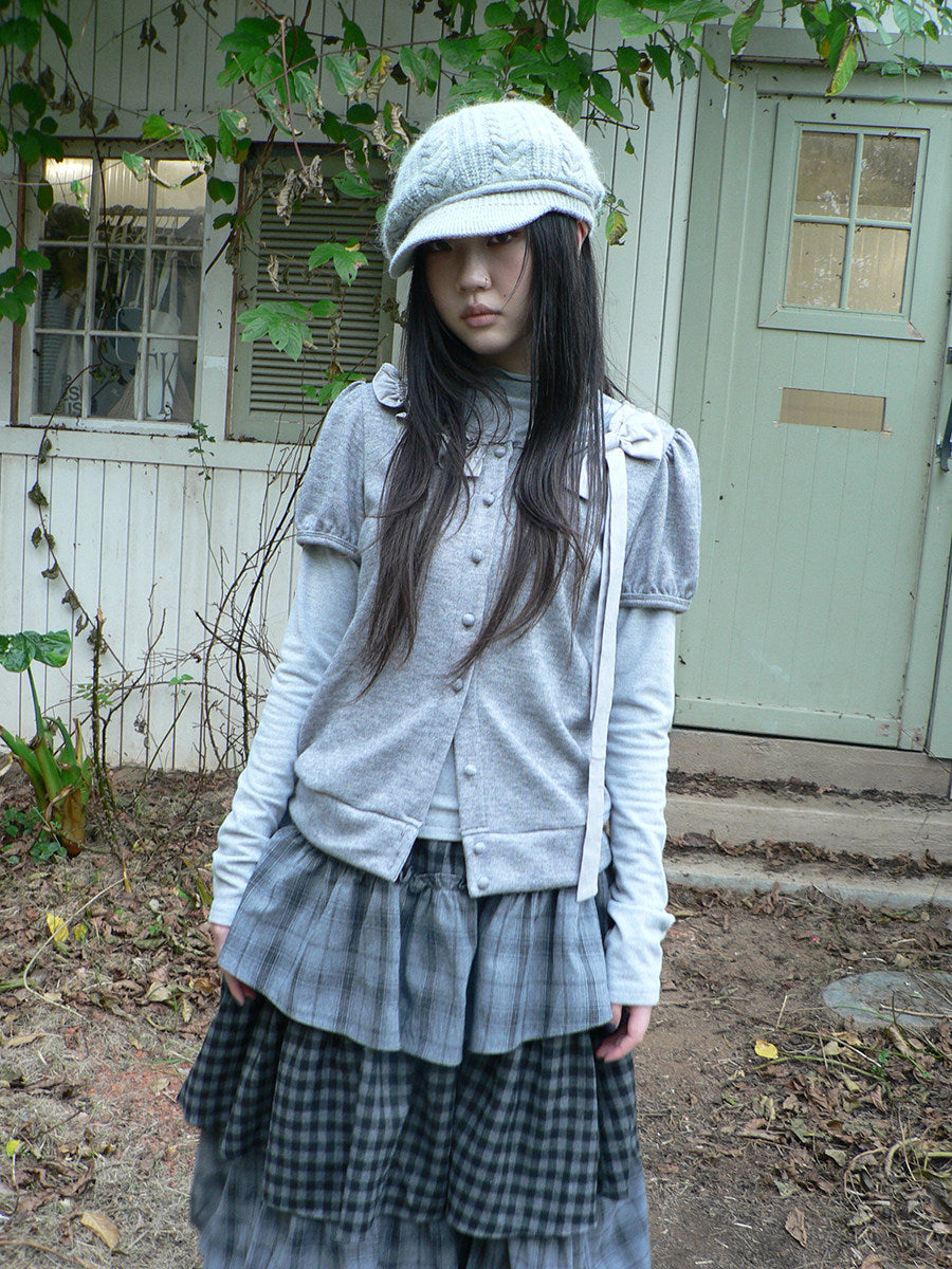Bow-Detail Knit Cardigan & Long Sleeve Two-Piece Set