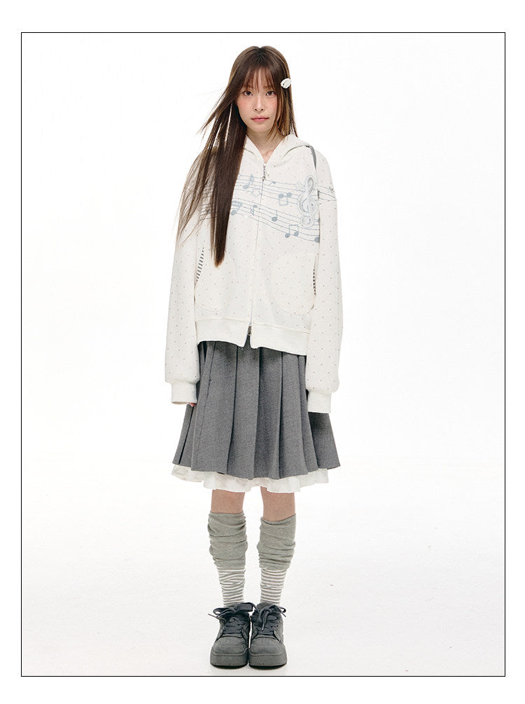 Gray Melody Polka Dot Graphic Zip Hoodie