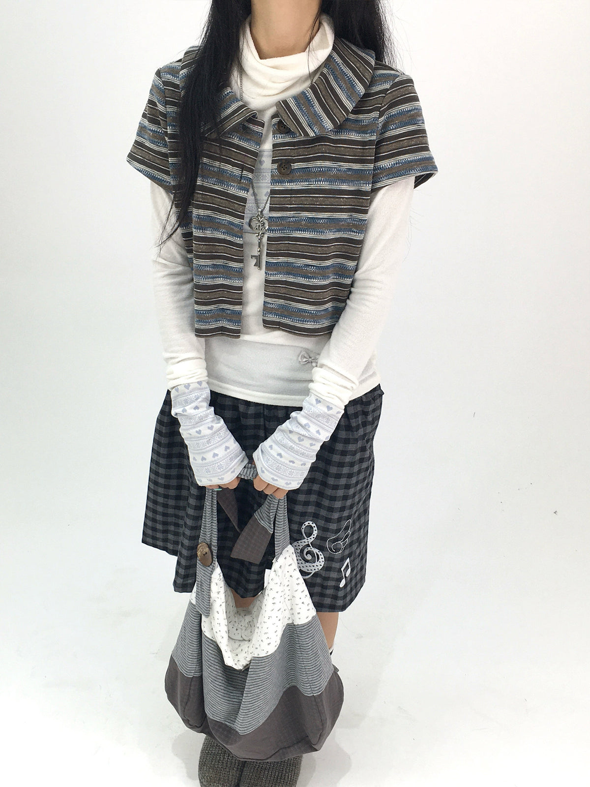 Vintage Blue Stripe Cropped Knit Cardigan Jacket