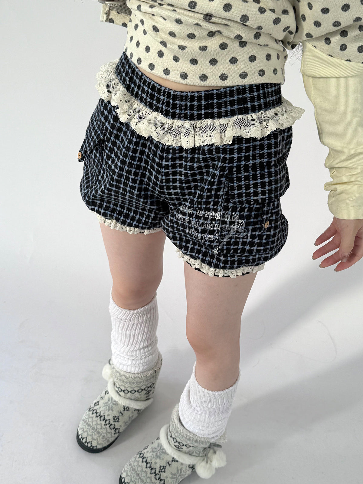Plaid Lace-Trim Bloomer Shorts