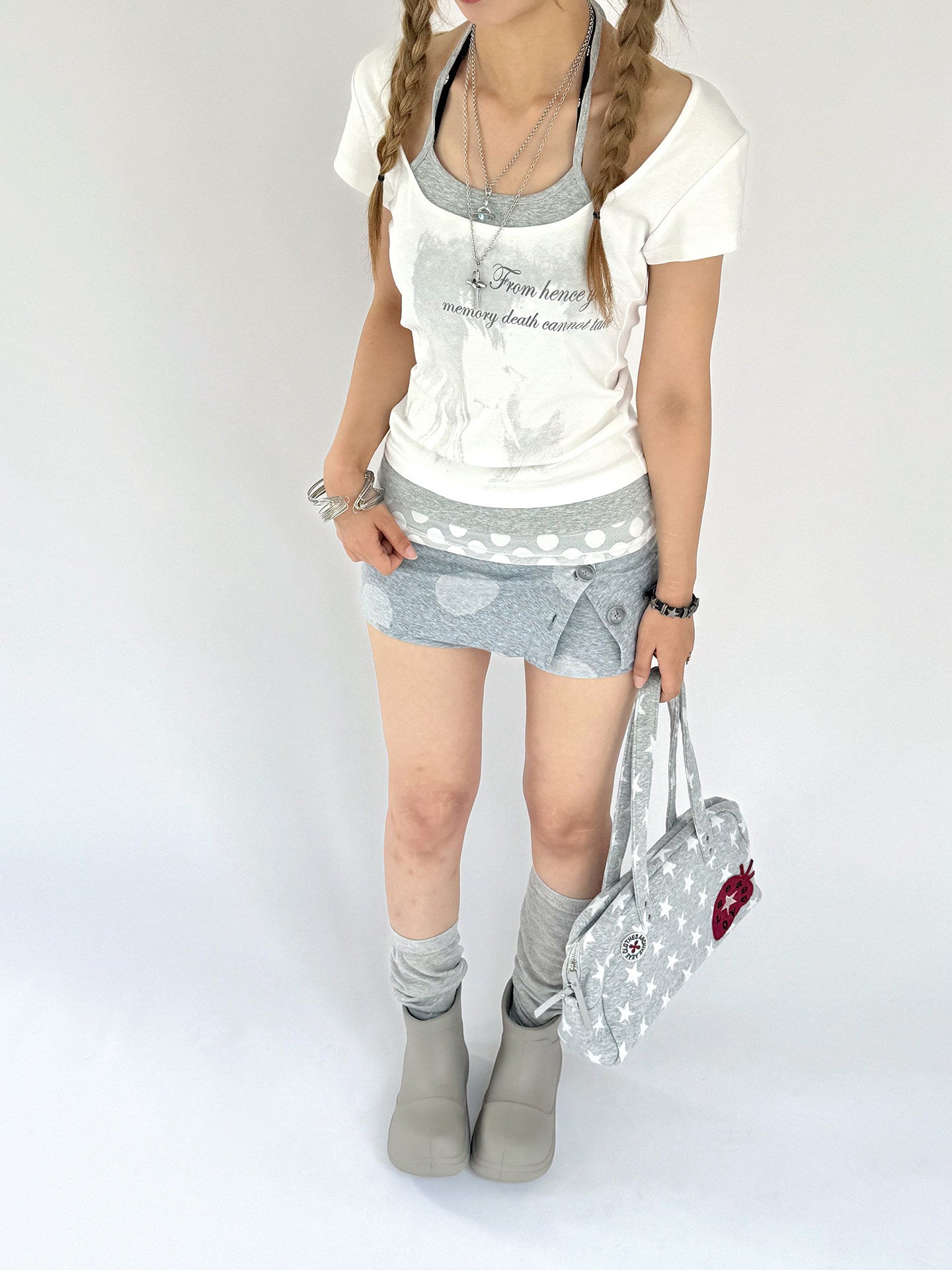 White Gardenia Faux-Layer Halter Graphic Tee