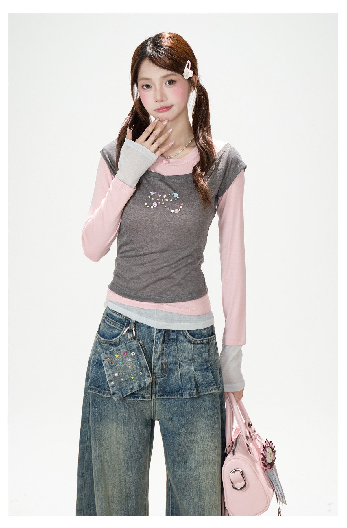 Layered Contrast Long Sleeve Top