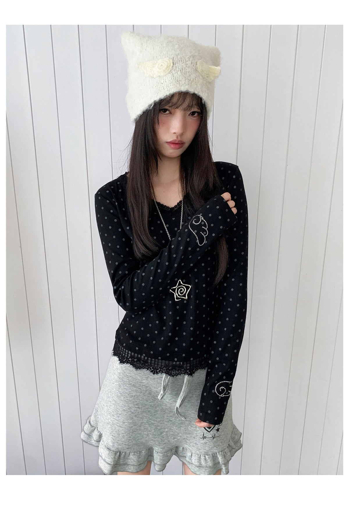 Heart Pulse Drawstring Ruffle Mini Skirt
