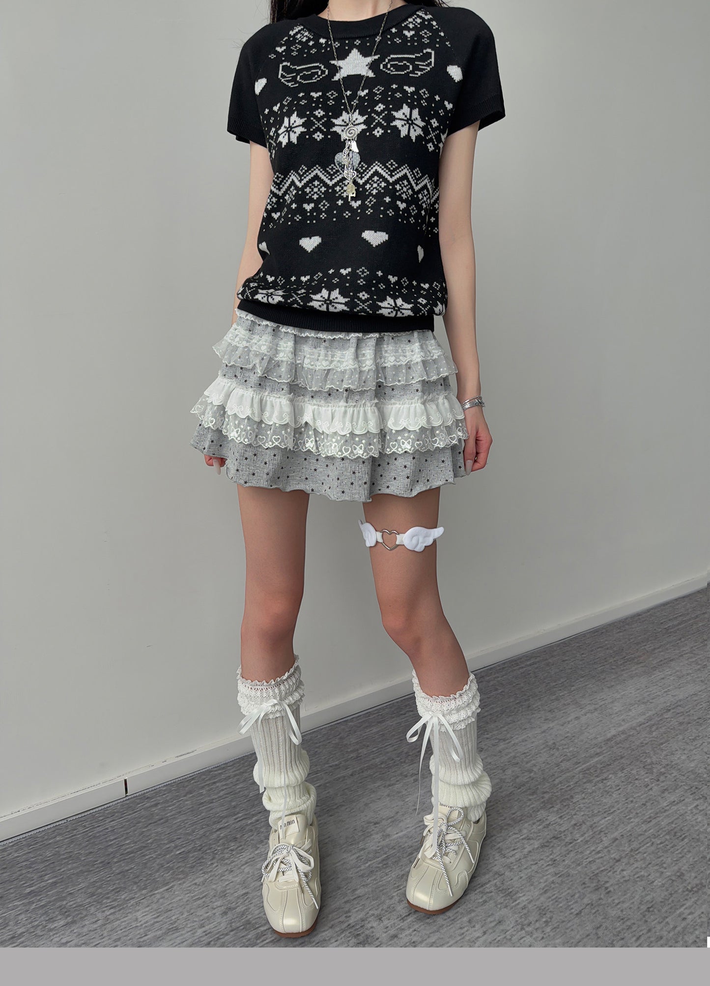 Star Wing Fair Isle Short-Sleeve Knit Top