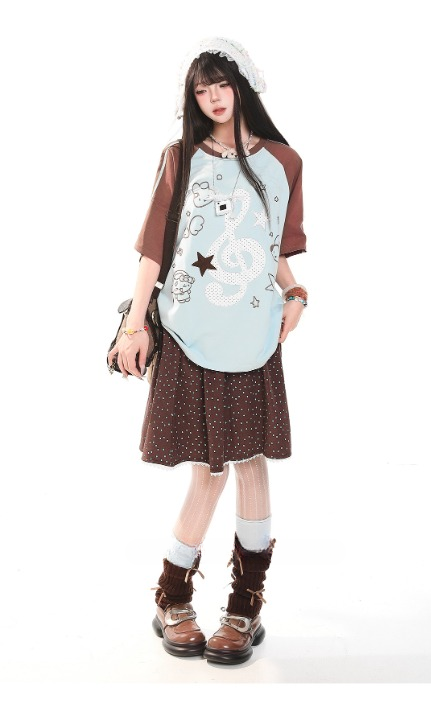 Music Note Star Raglan Tee — Oversized Short Sleeve