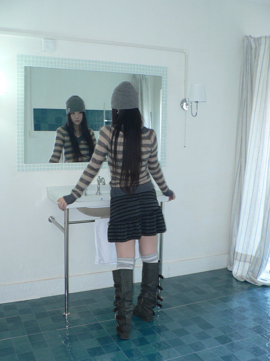 Striped Pleated Tie-Waist Mini Skirt