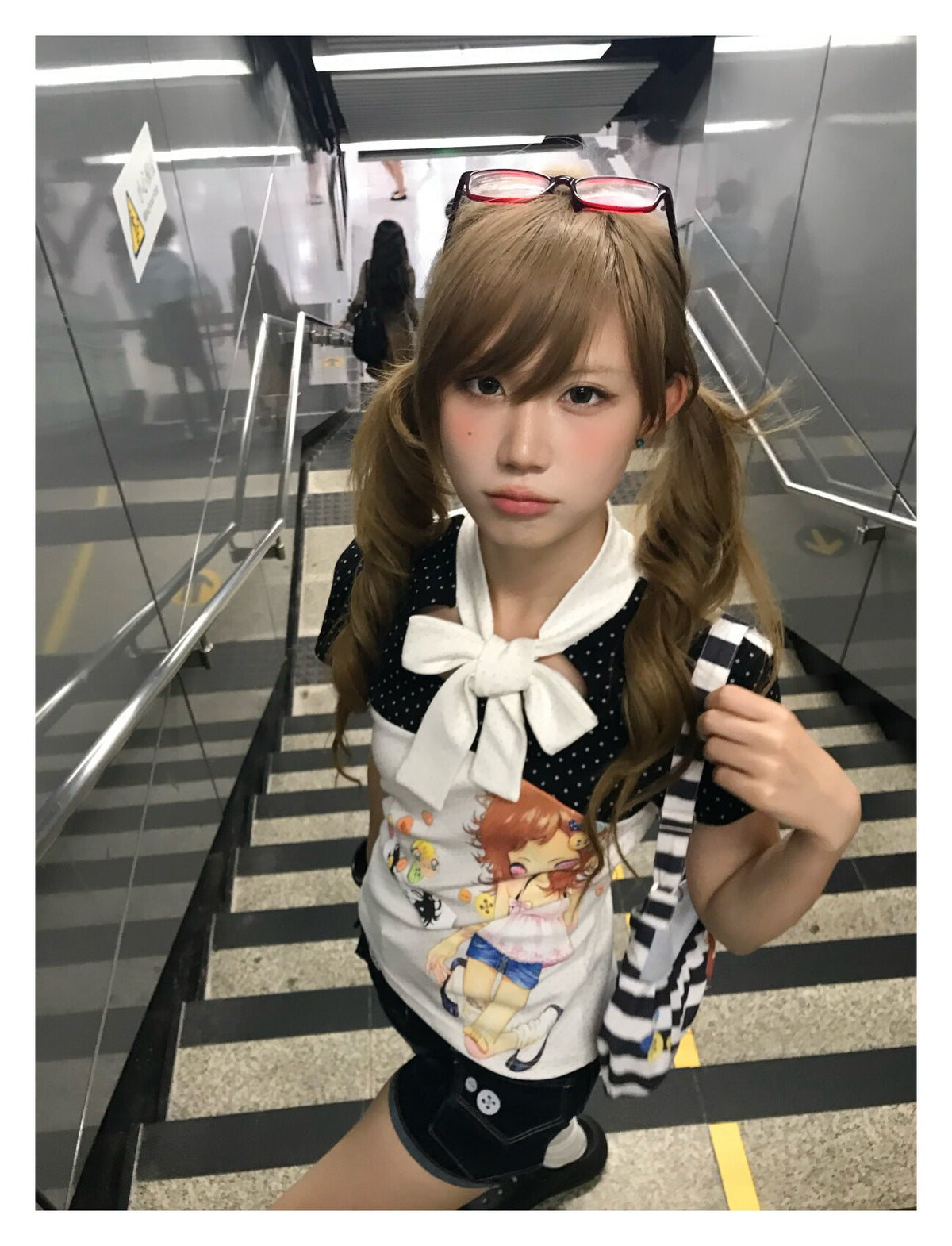 Polka Dot Bow-Tie Graphic Fitted Tee
