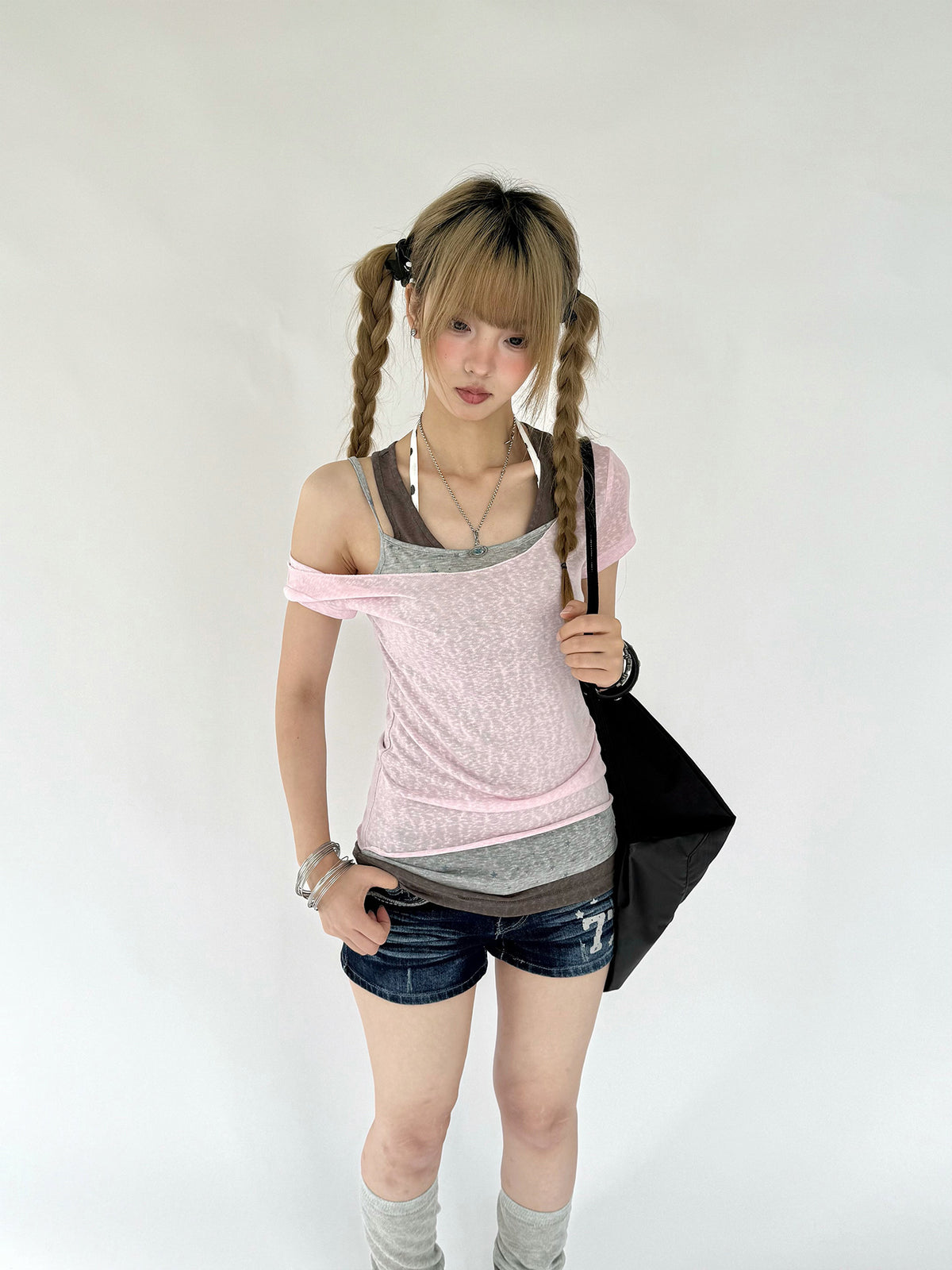 Dusty Pink Triple-Layer Short Sleeve Top