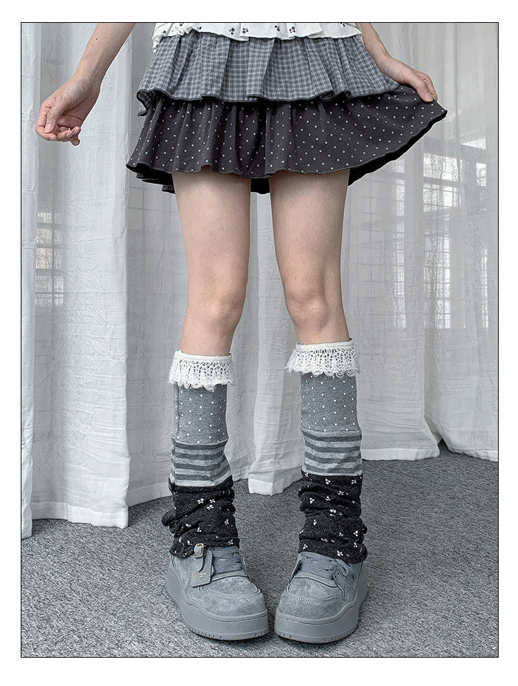 Lace Polka Dot Stripe Patchwork Leg Warmers