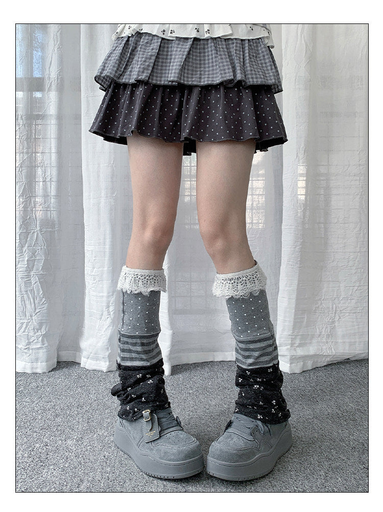 Lace Polka Dot Stripe Patchwork Leg Warmers