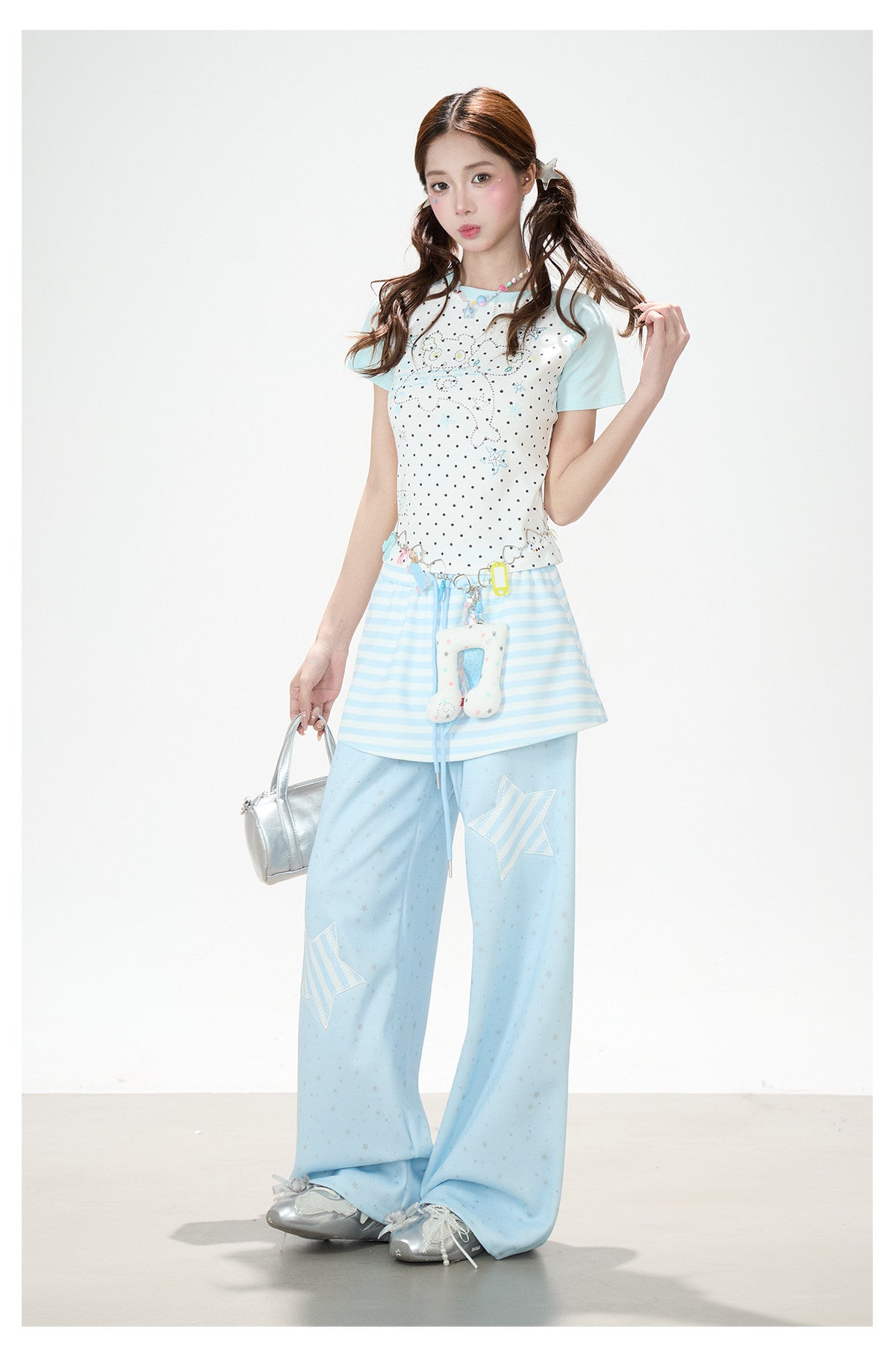 Star Patch Layered Wide-Leg Sweatpants