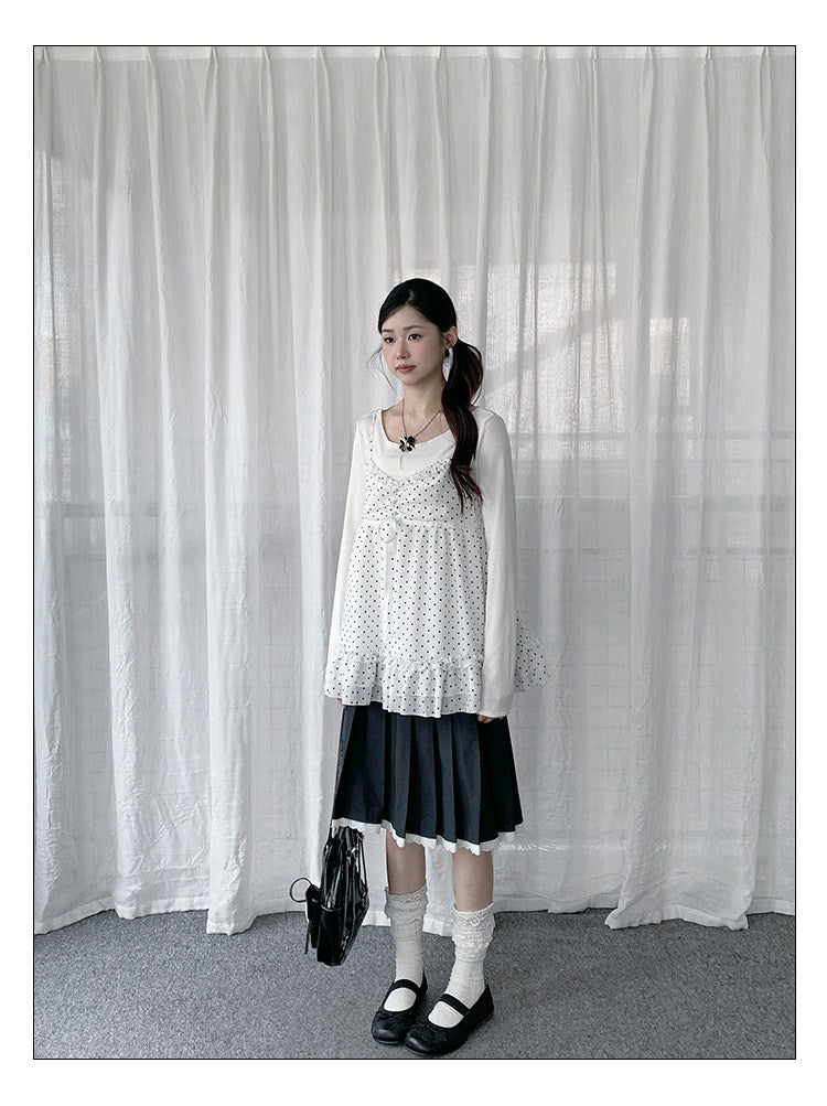 Polka Dot Lace Cami & Long Sleeve Two-Piece Set