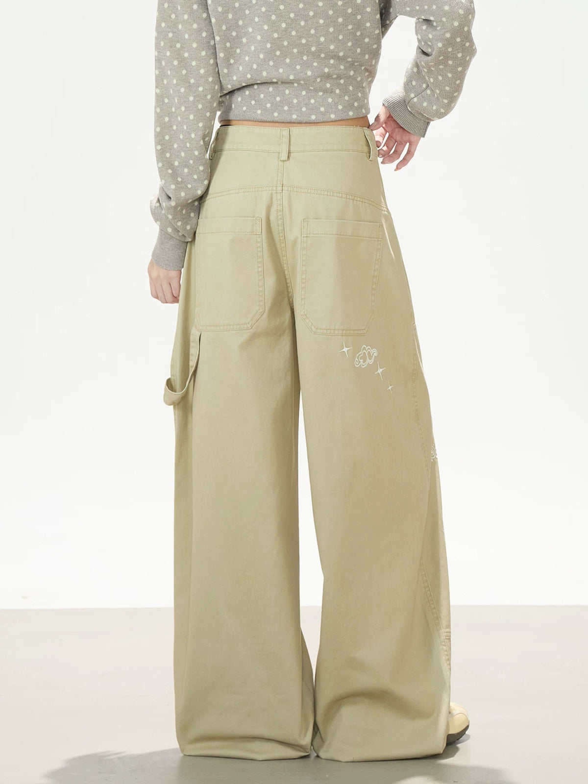 Playful Embroidered Wide-Leg Cargo Pants