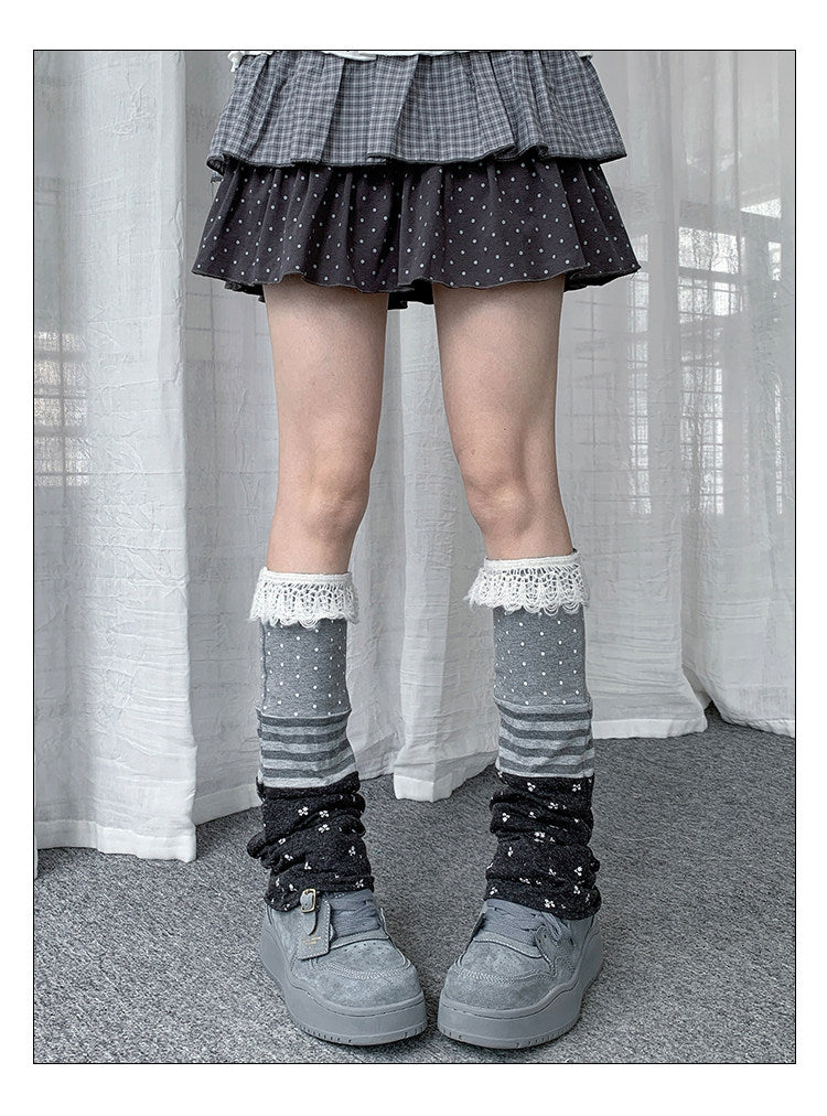 Lace Polka Dot Stripe Patchwork Leg Warmers