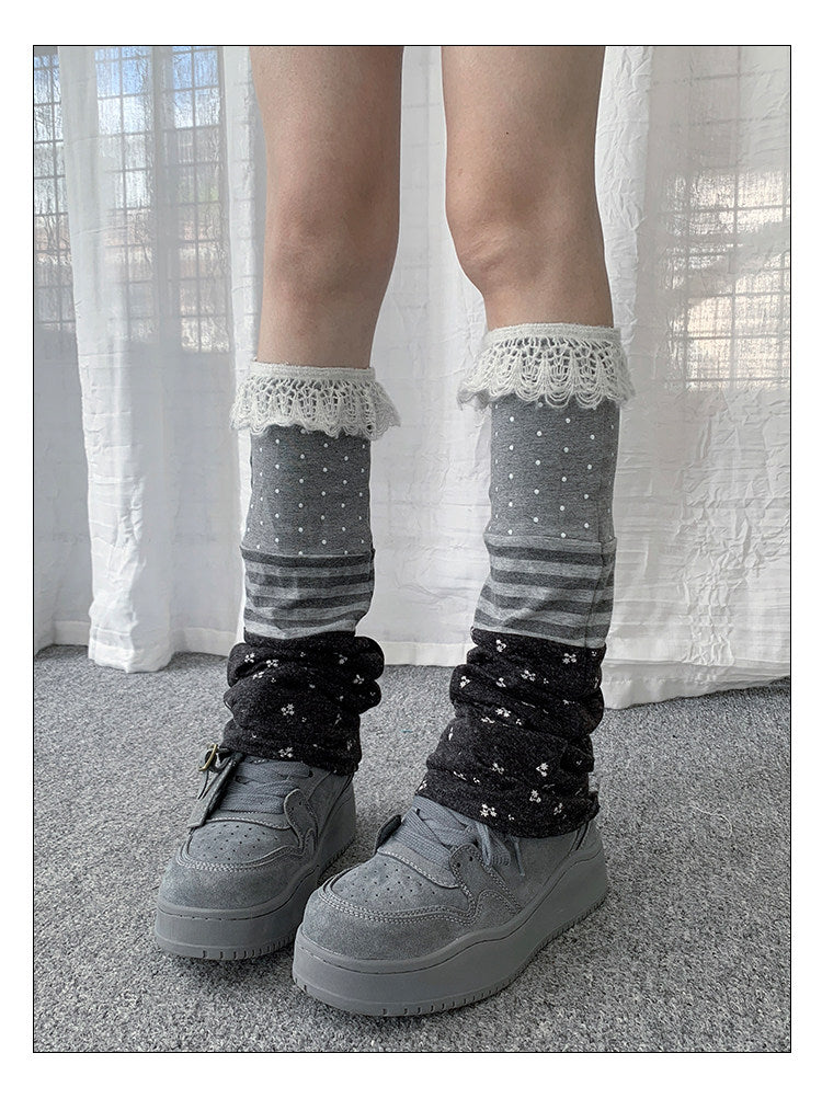 Lace Polka Dot Stripe Patchwork Leg Warmers