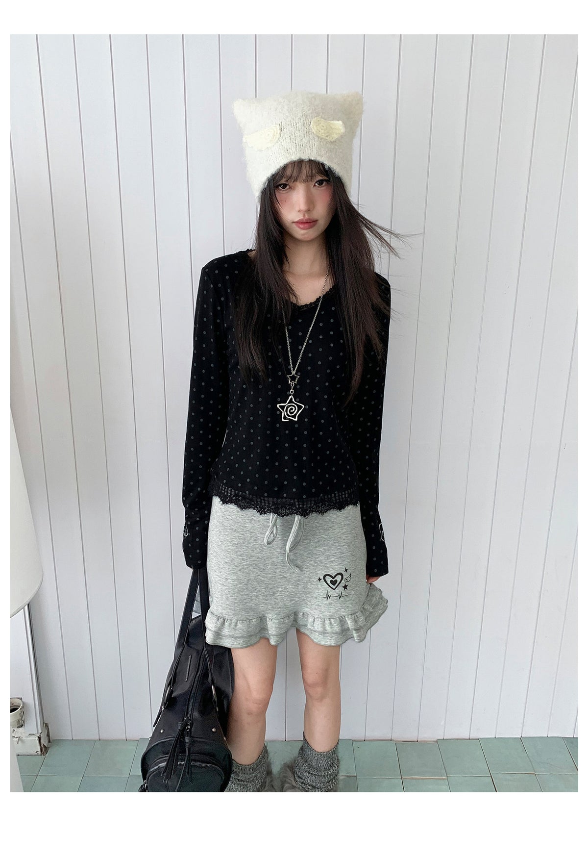 Heart Pulse Drawstring Ruffle Mini Skirt