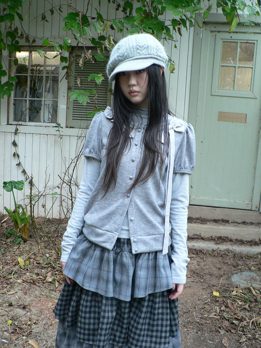 Bow-Detail Knit Cardigan & Long Sleeve Two-Piece Set