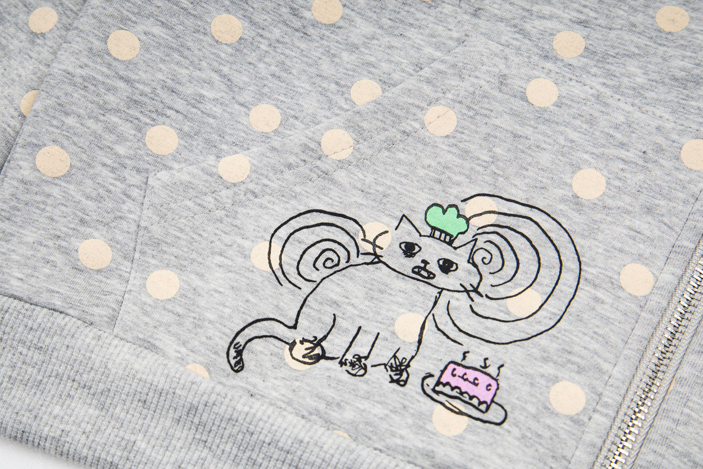 Pastel Doodle Polka Dot Cropped Zip Hoodie