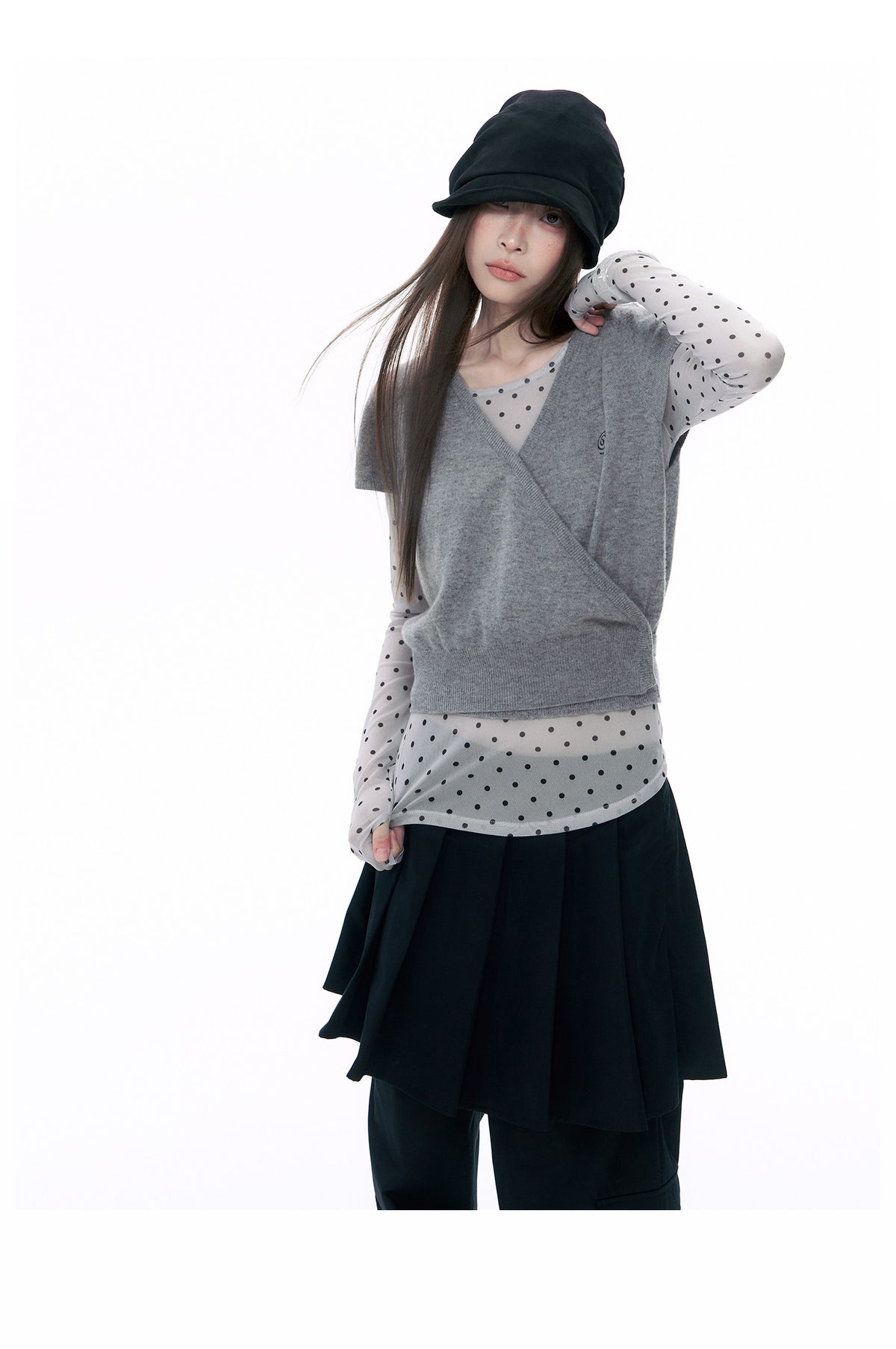 Wool Wrap-Tie V-Neck Knit Top
