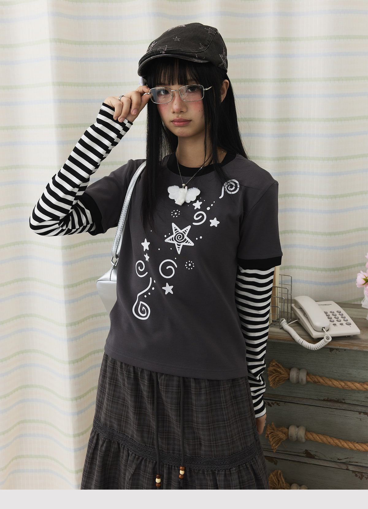 Star Swirl Layered Stripe Long Sleeve Top