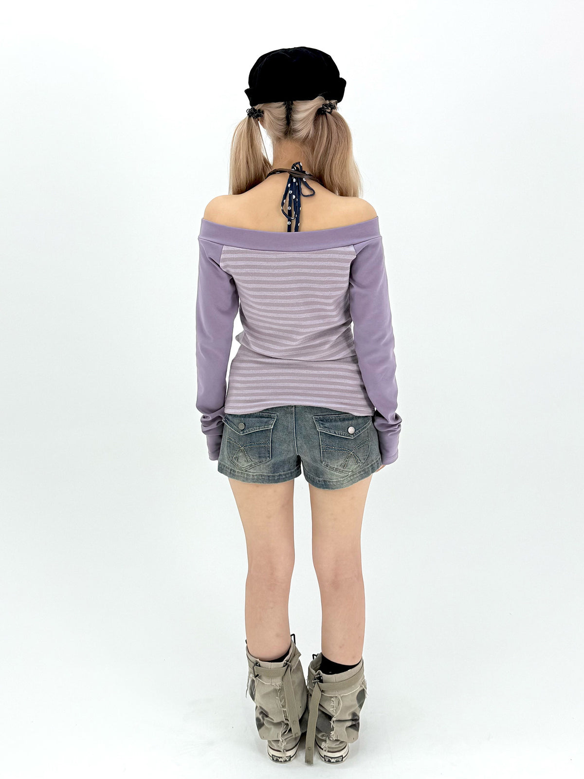 Striped Off-Shoulder Long Sleeve Top