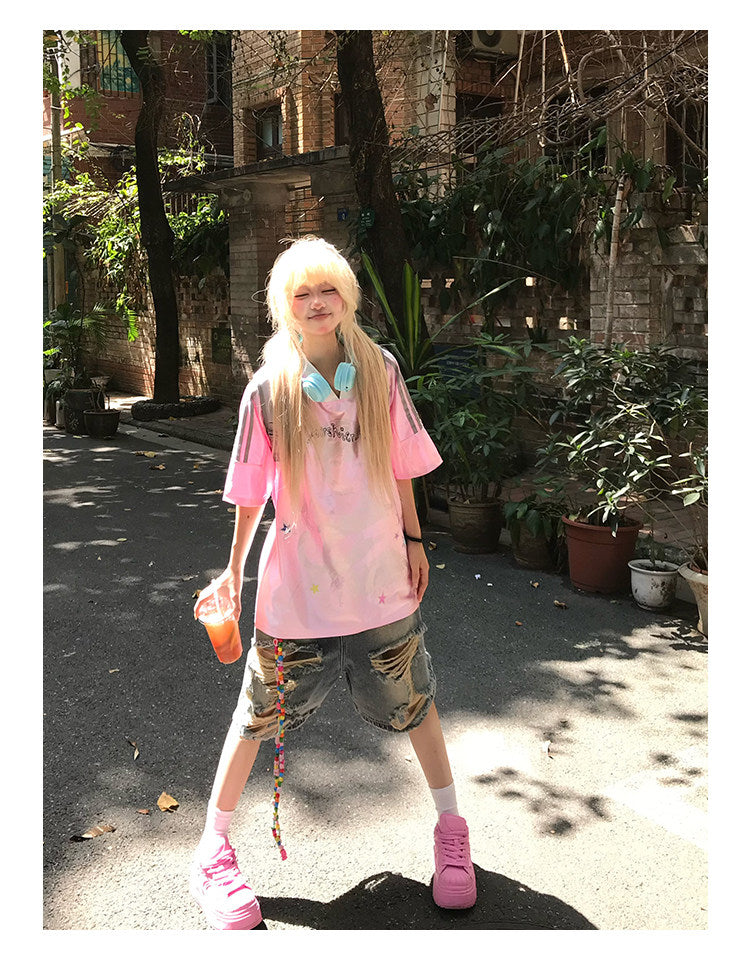 Anime Girl Jersey — Y2K Glossy V-Neck