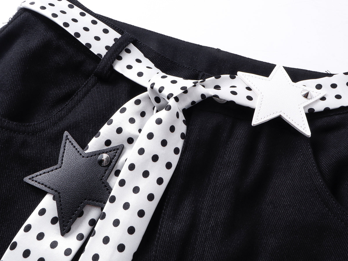 Music Cat Ruffle Capri Jeans with Star Belt