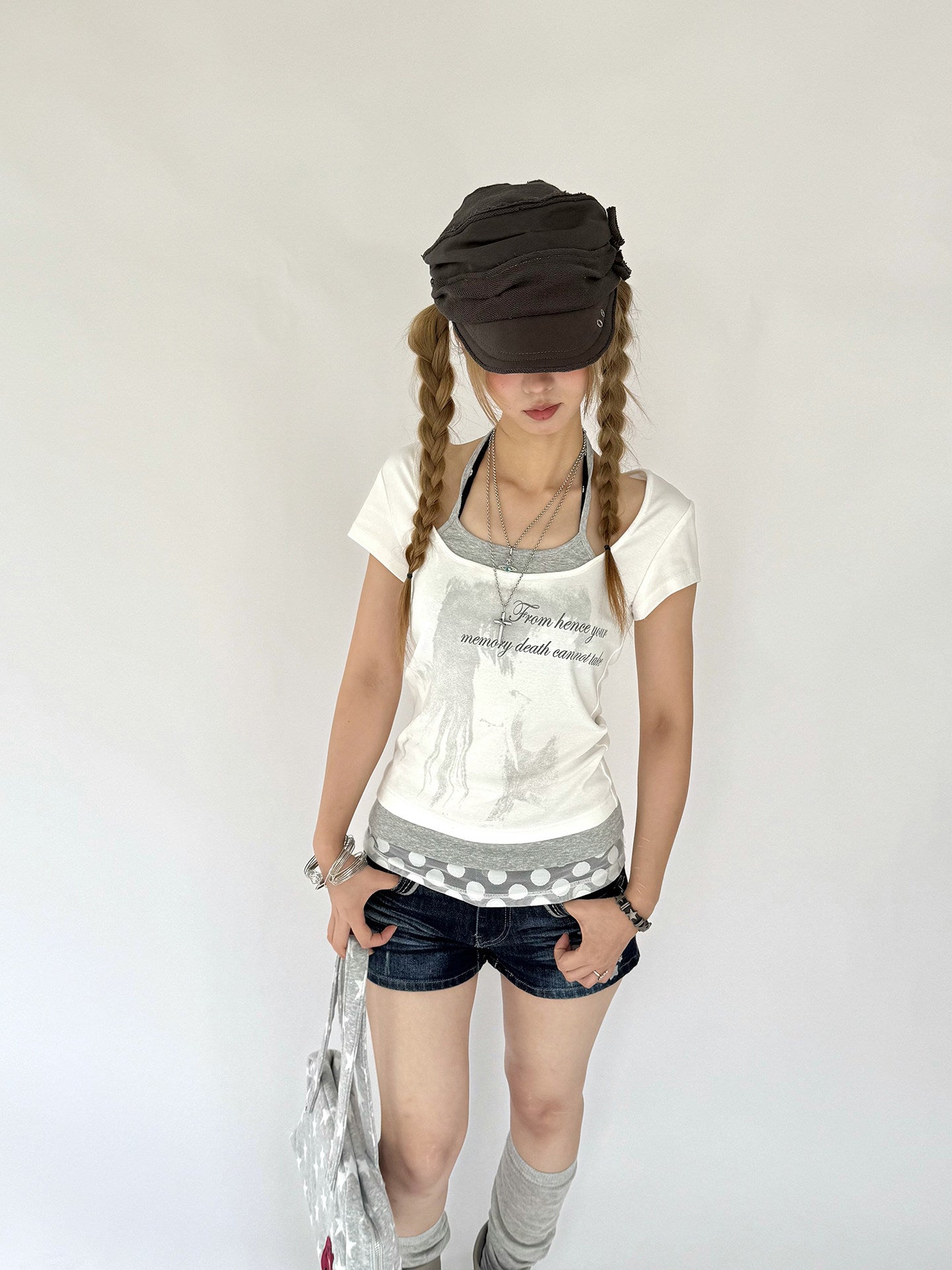 White Gardenia Faux-Layer Halter Graphic Tee