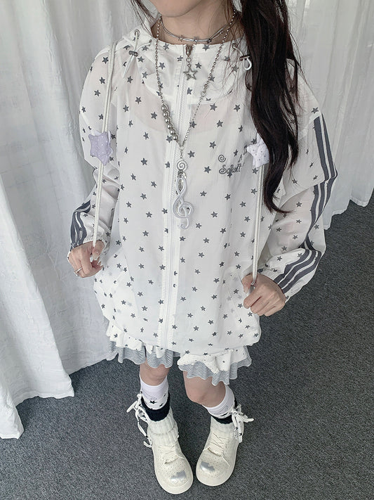 Star Print Lightweight Hooded Jacket