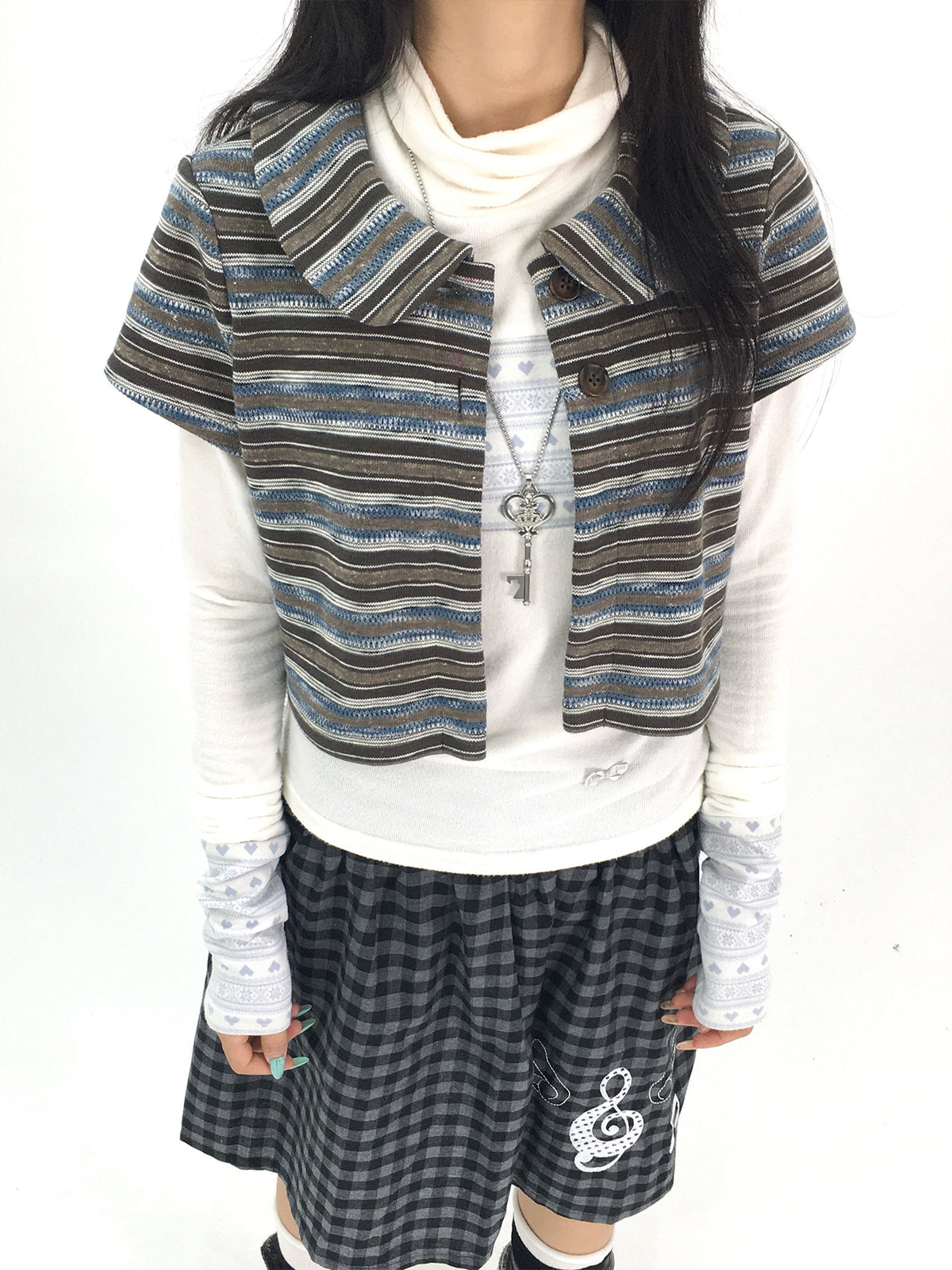 Vintage Blue Stripe Cropped Knit Cardigan Jacket