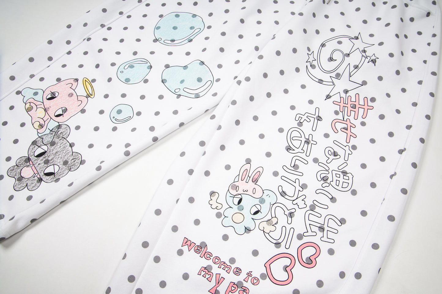 Pastel Doodle Polka Dot Wide-Leg Pants
