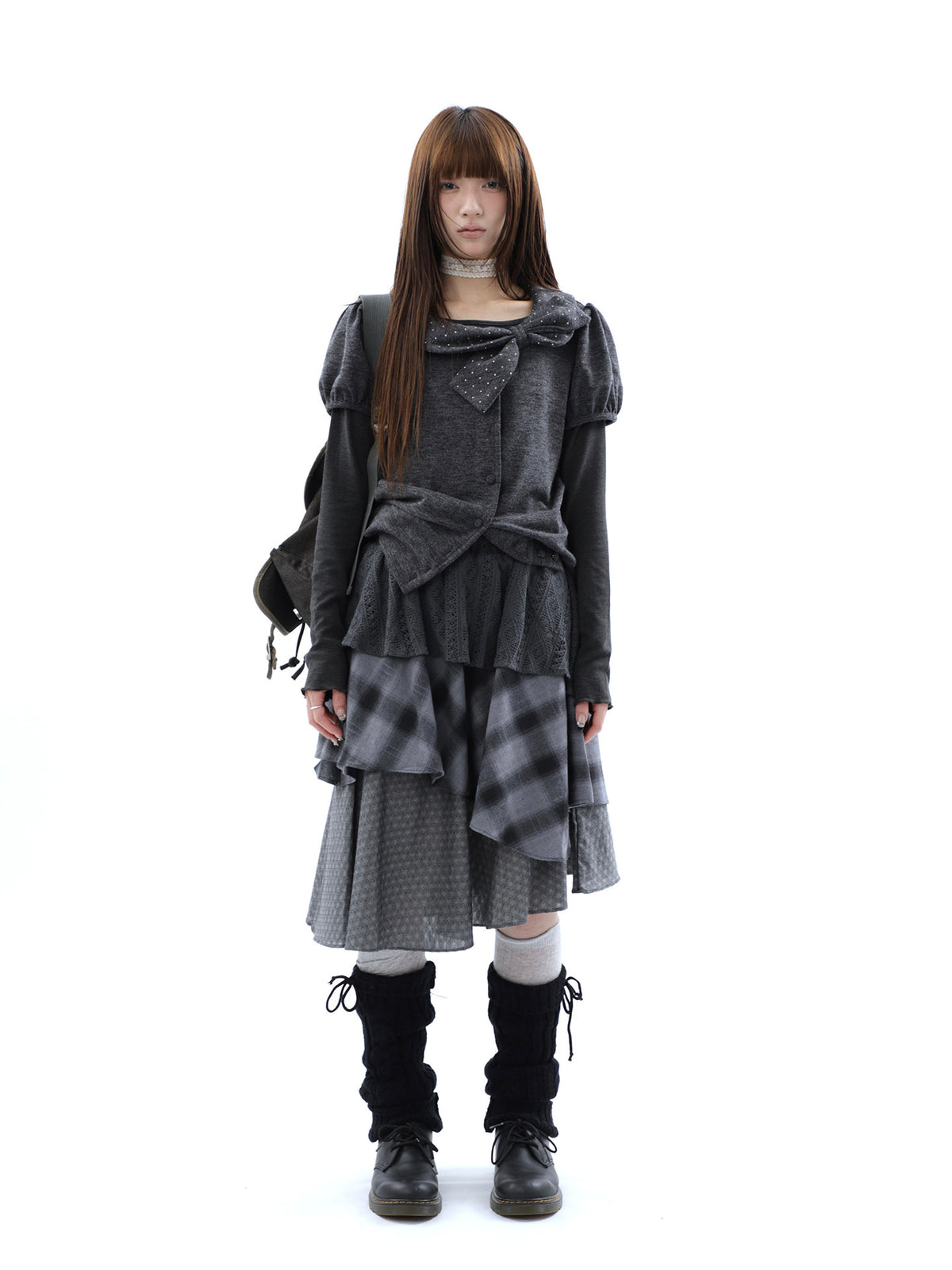 Asymmetric Plaid Layered Midi Skirt