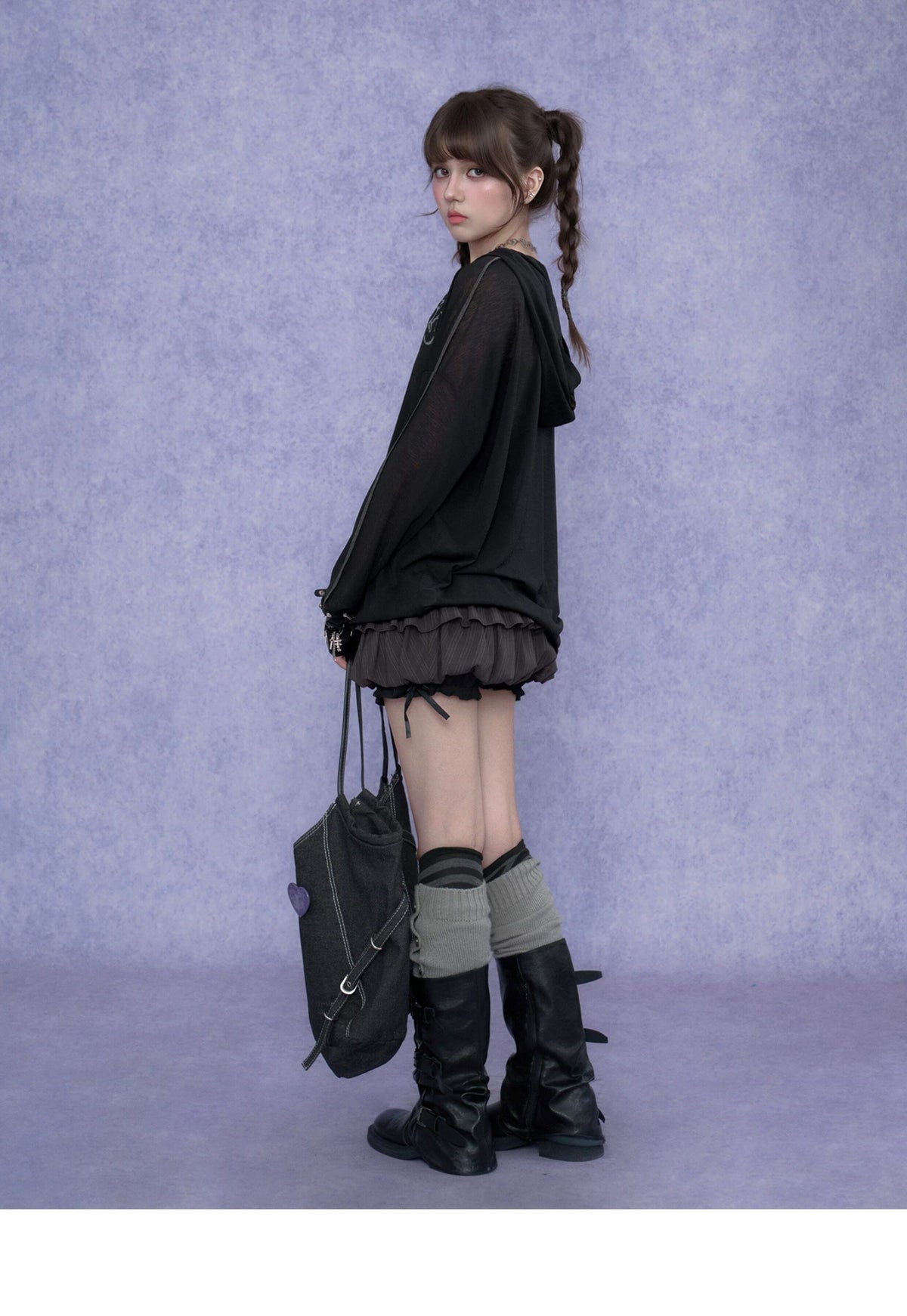 Double-Waist Pinstripe Ruffle Bubble-Hem Skort