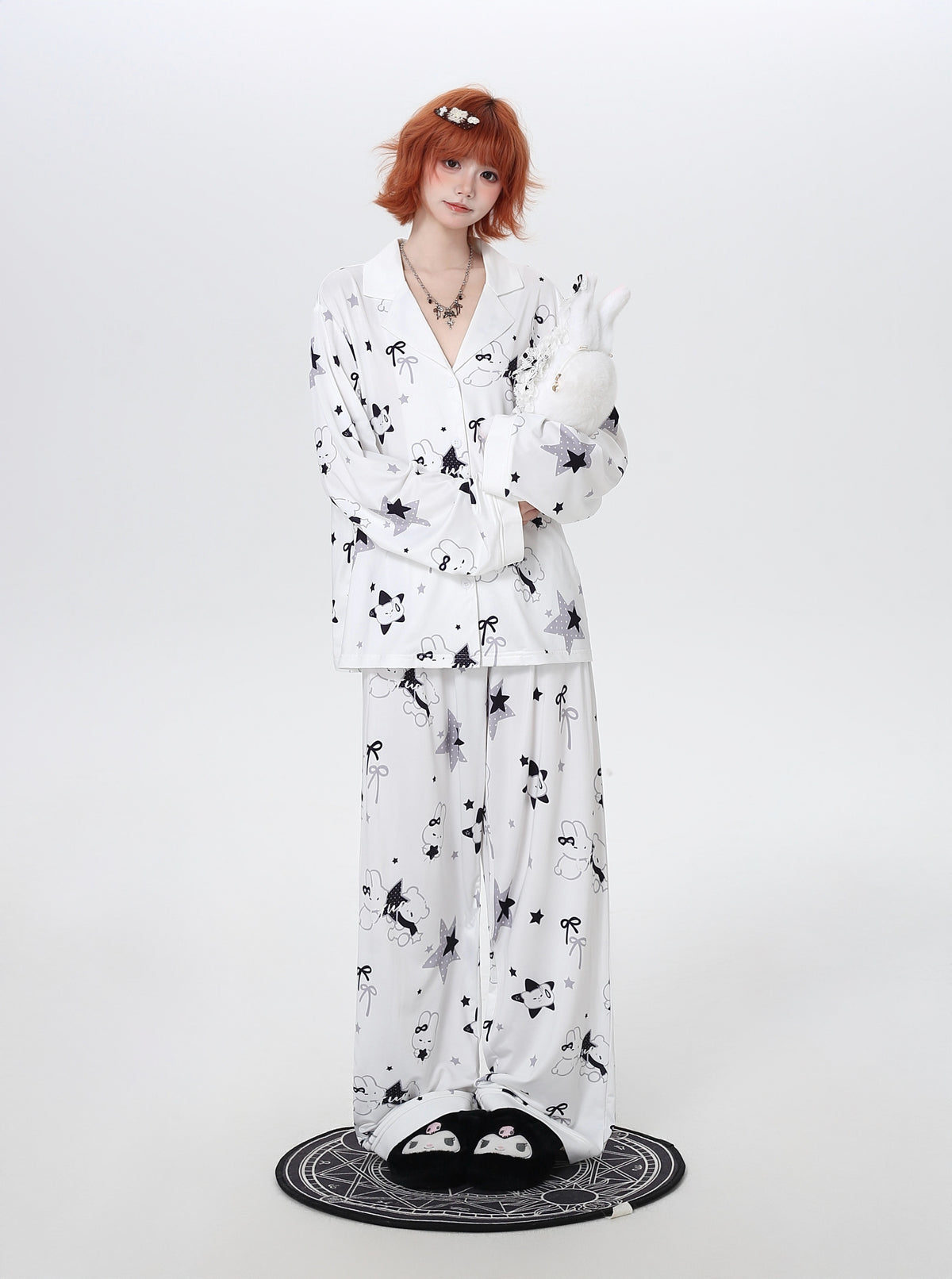 Bunny Star Print Long-Sleeve Pajama Set