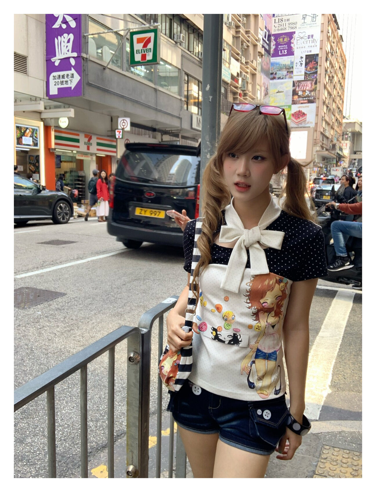 Polka Dot Bow-Tie Graphic Fitted Tee