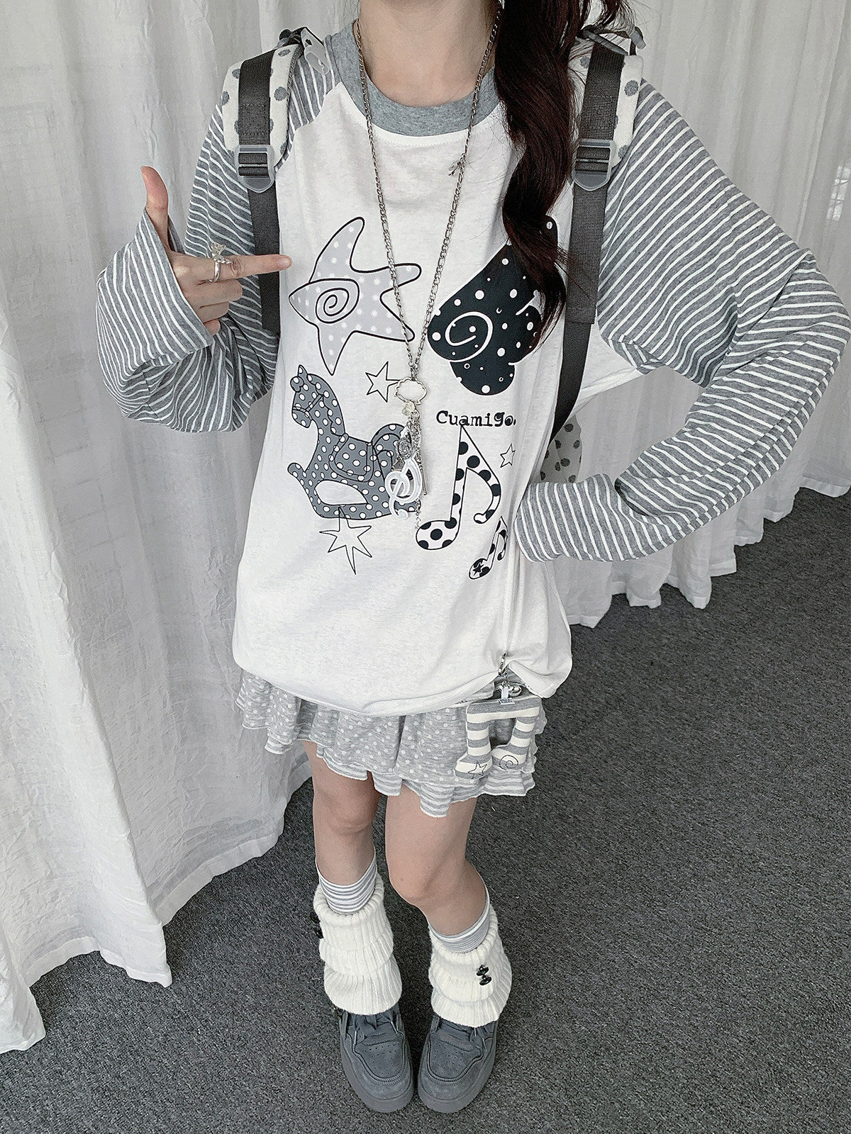 Rocking Horse Music Graphic Raglan Long Sleeve Top