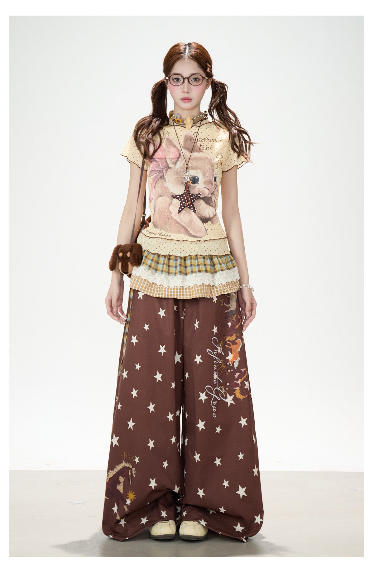 Ribbon Bunny Polka Dot Lettuce-Edge Tee