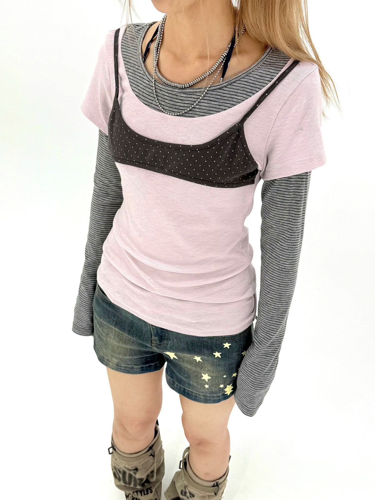 Star Print Washed Low-Rise Denim Shorts