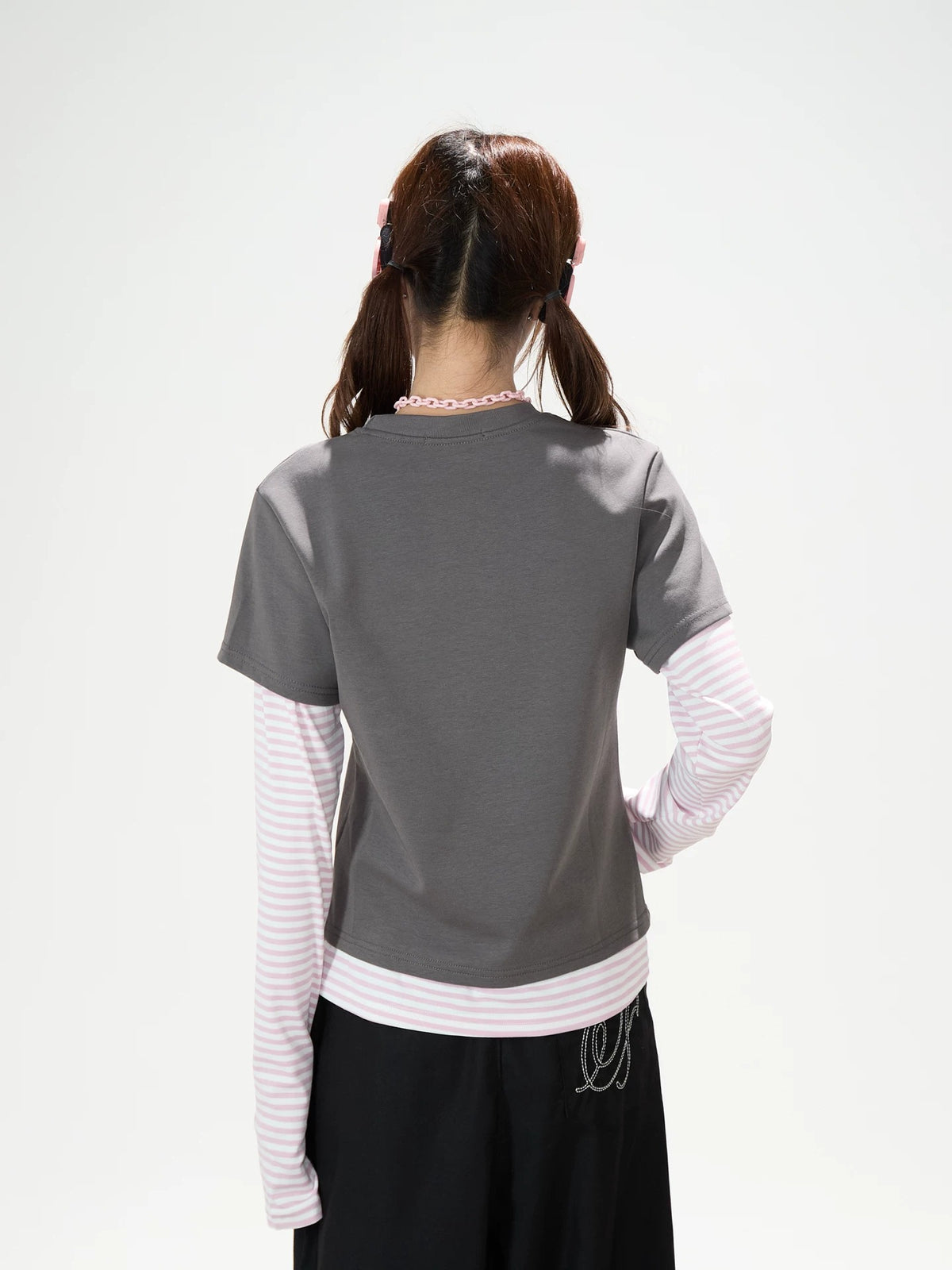 Graffiti Layered Long Sleeve Top & Black Wide-Leg Pants