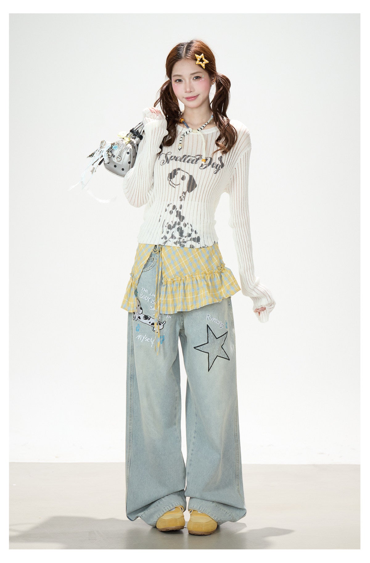 Puppy & Star Graphic Washed Wide-Leg Jeans