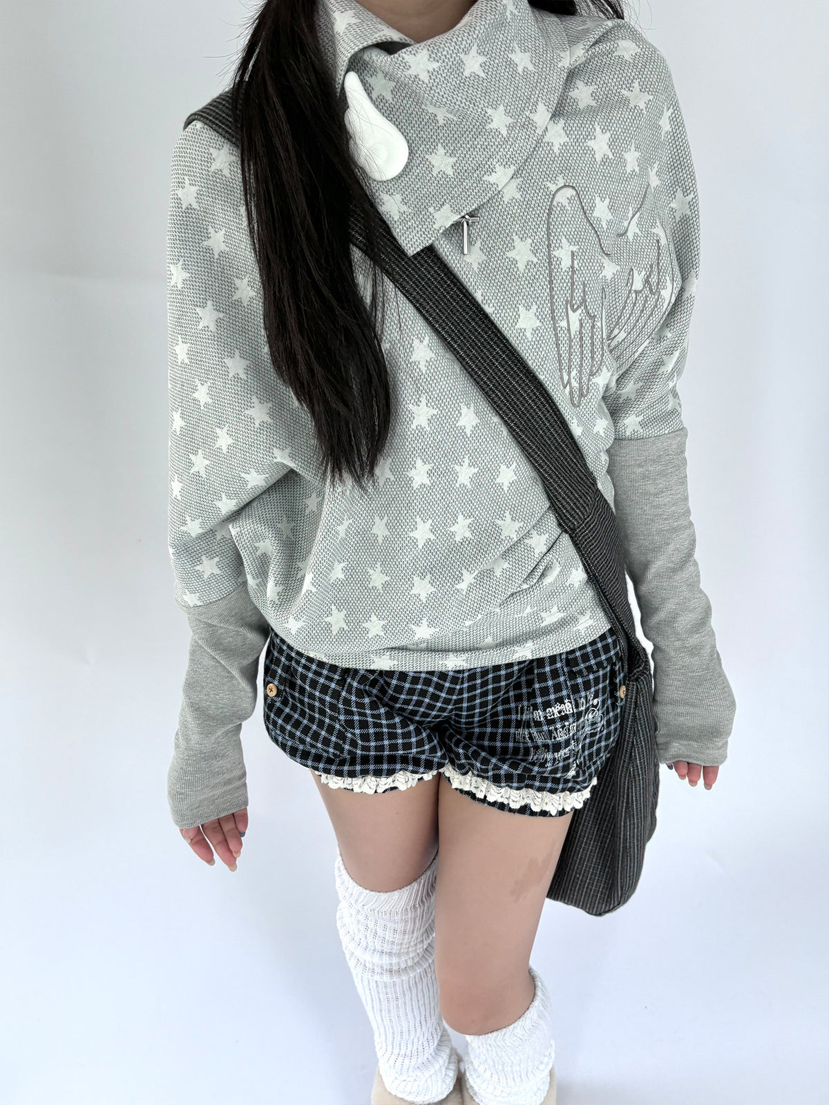 Asymmetric Star Drape Faux-Layer Long Sleeve Top