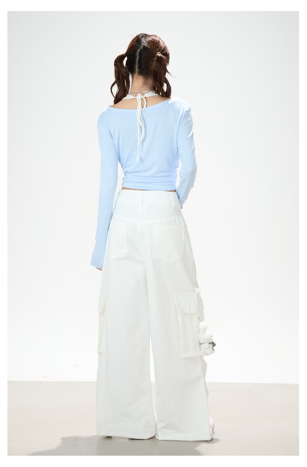 Cartoon Patch Embroidered Wide-Leg Cargo Pants