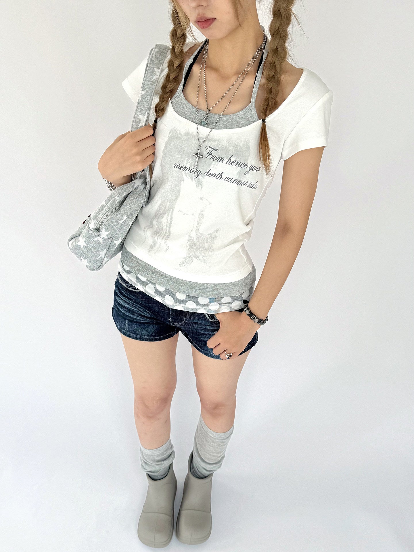White Gardenia Faux-Layer Halter Graphic Tee