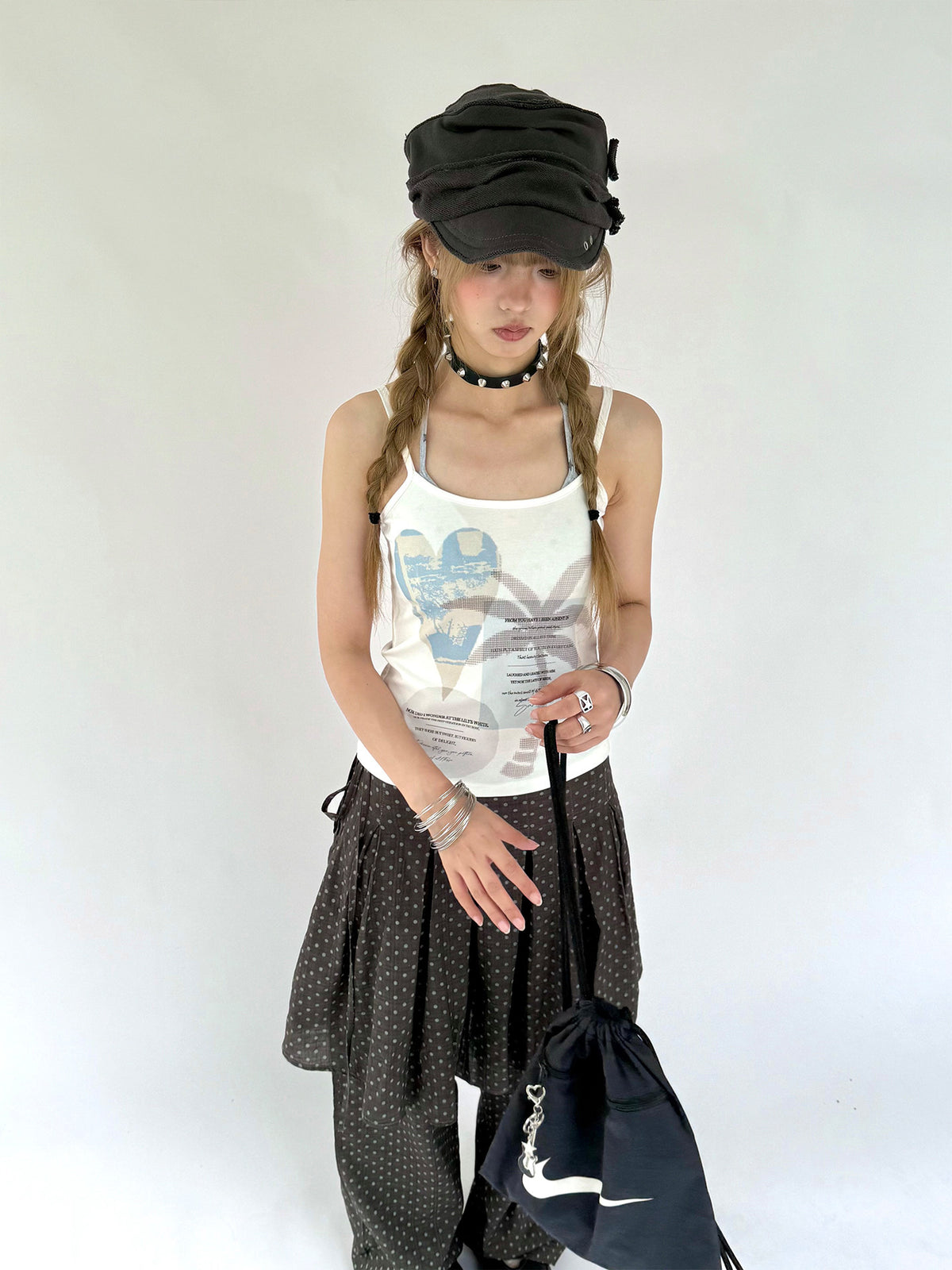 Polka Dot Layered Skirt Wide-Leg Pants